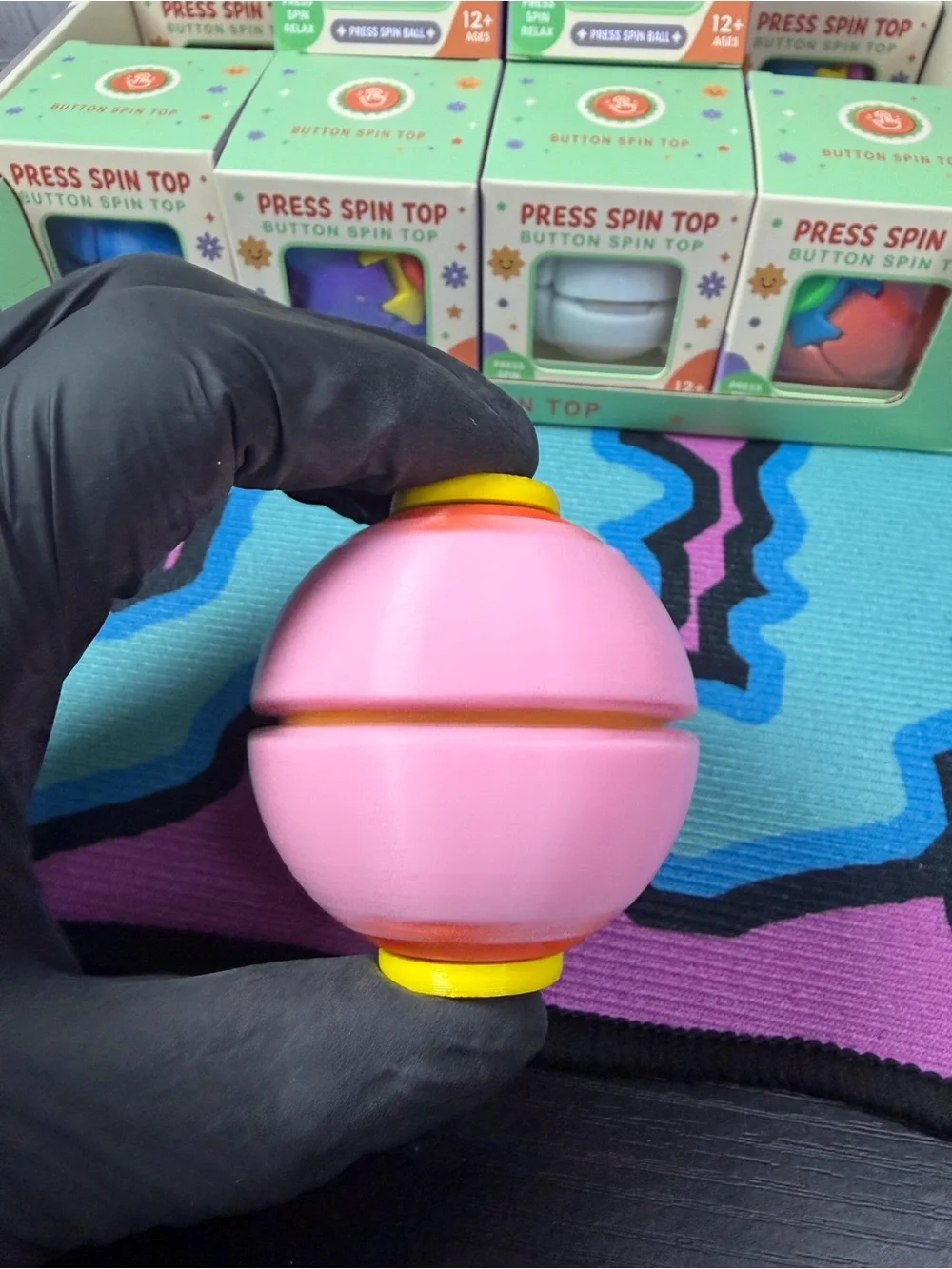 Press Spin Top Button Spin Top - Pink Kids Toy